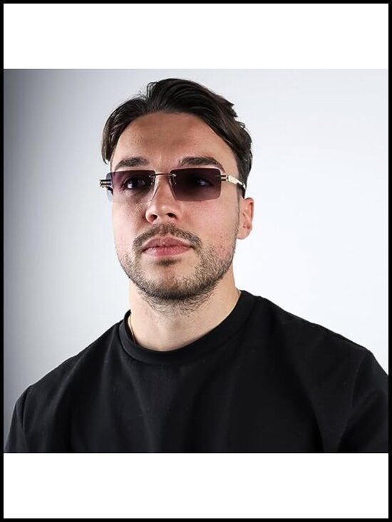 Rimless Gold Metal Frame Rectangle Sunglasses UV Protection Polarized Gradient main image 6